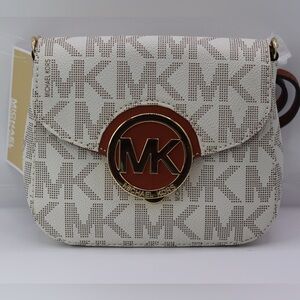 Michael Kors Fulton Vanilla PVC MK Signature Small Crossbody Bag 32T4GFTC1B NEW